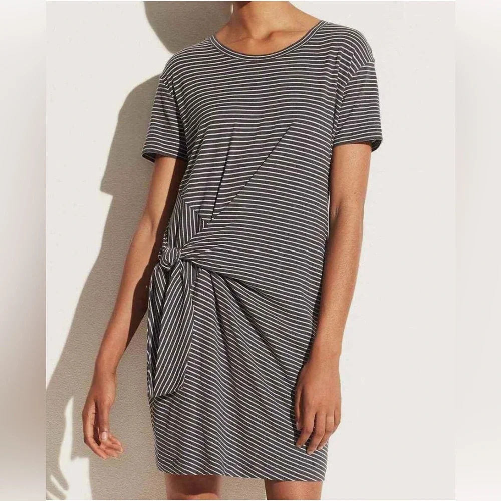 Vince Gray and White Sheath Dress Short Sleeve Crew Neck - Picture 1 of 8